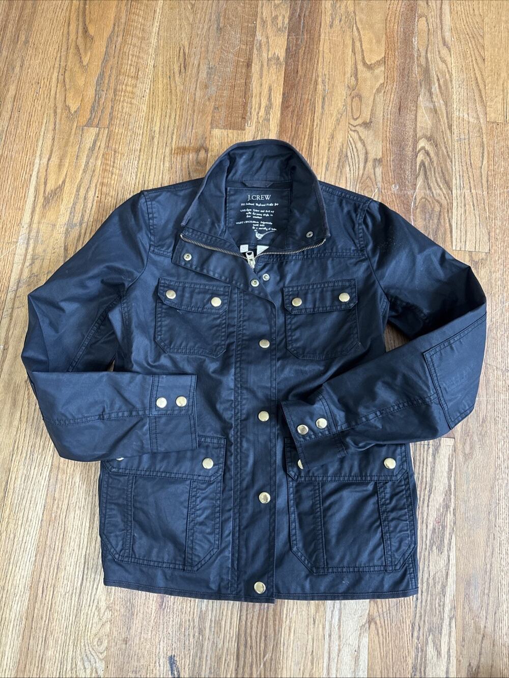 J Crew Relaxed Boyfriend Field Jacket Women XS Black Waxed Cotton Military